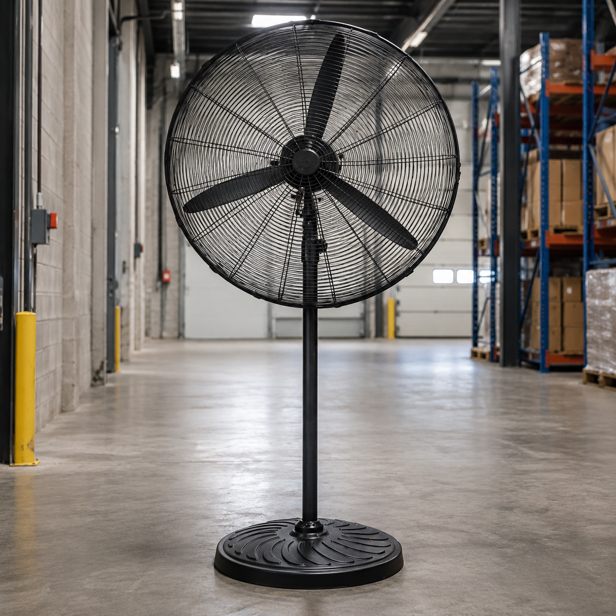 Méga grand ventilateur industriel Ø66 cm 130W turbo avec 3 pales métalliques et hauteur réglable 