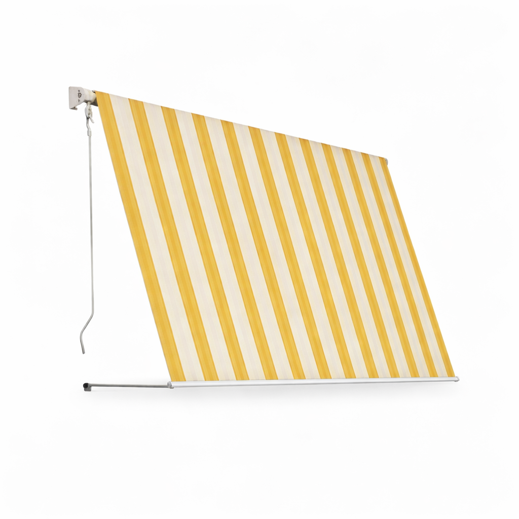 Store de balcon pare-soleil tombant 300x250 cm rayé jaune et crème avec profilés en aluminium 