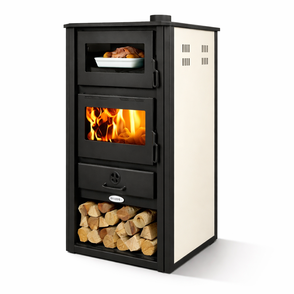 Poêle à bois 21,4 kw avec four et raccordement pour système d'eau en acier anthracite Kaicco Idro