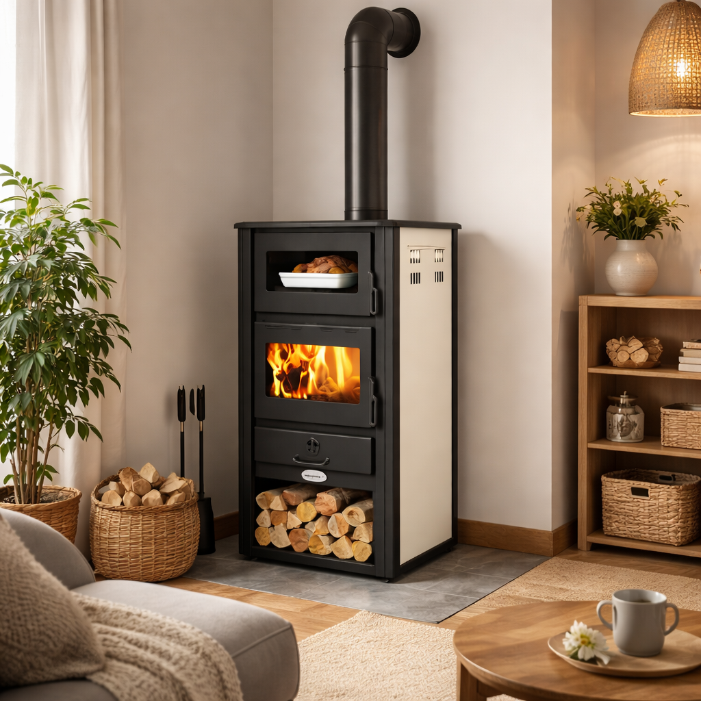 Poêle à bois 21,4 kw avec four et raccordement pour système d'eau en acier anthracite Kaicco Idro