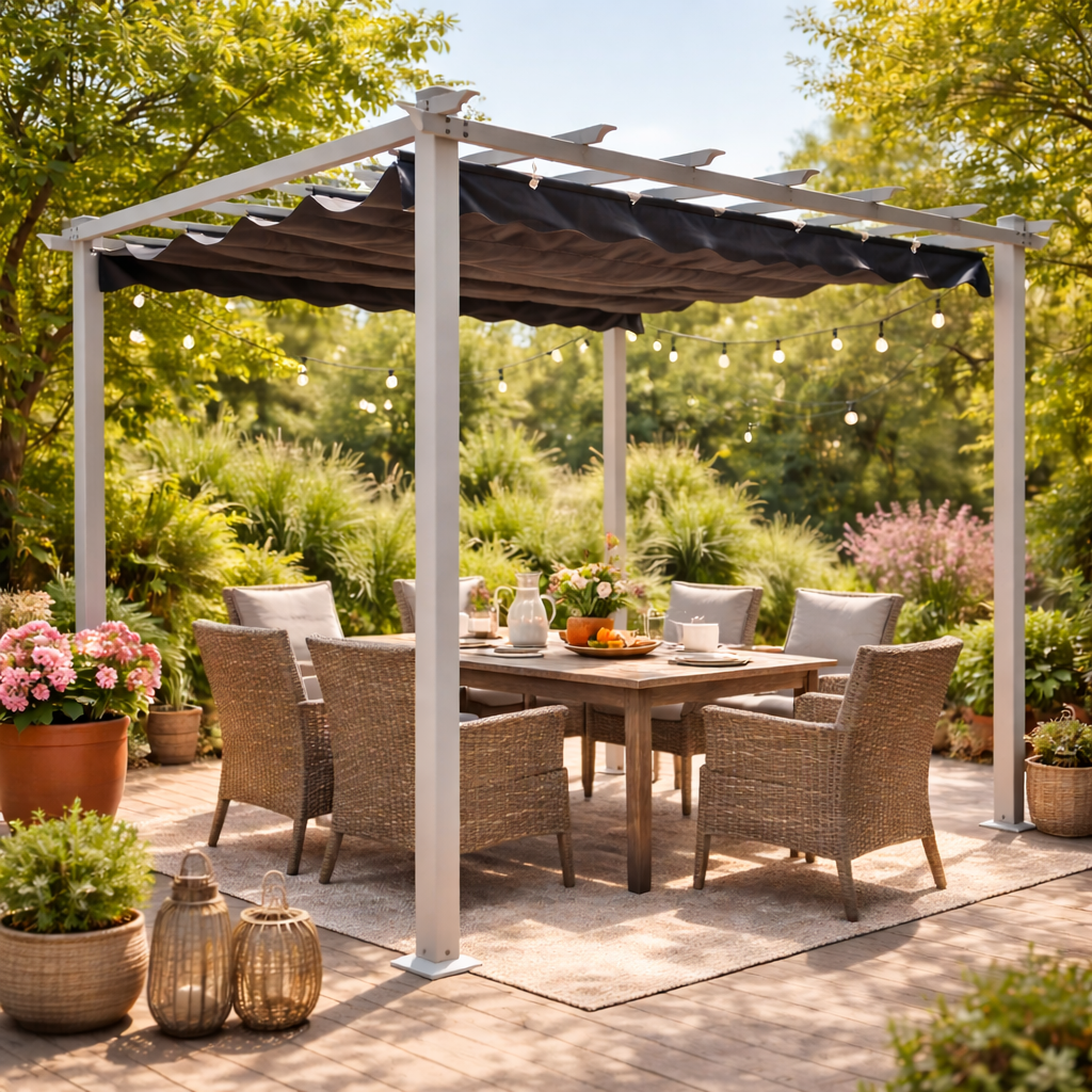 Tonnelle pergola extérieure 3x3 m en aluminium avec auvent à poulie Pékin