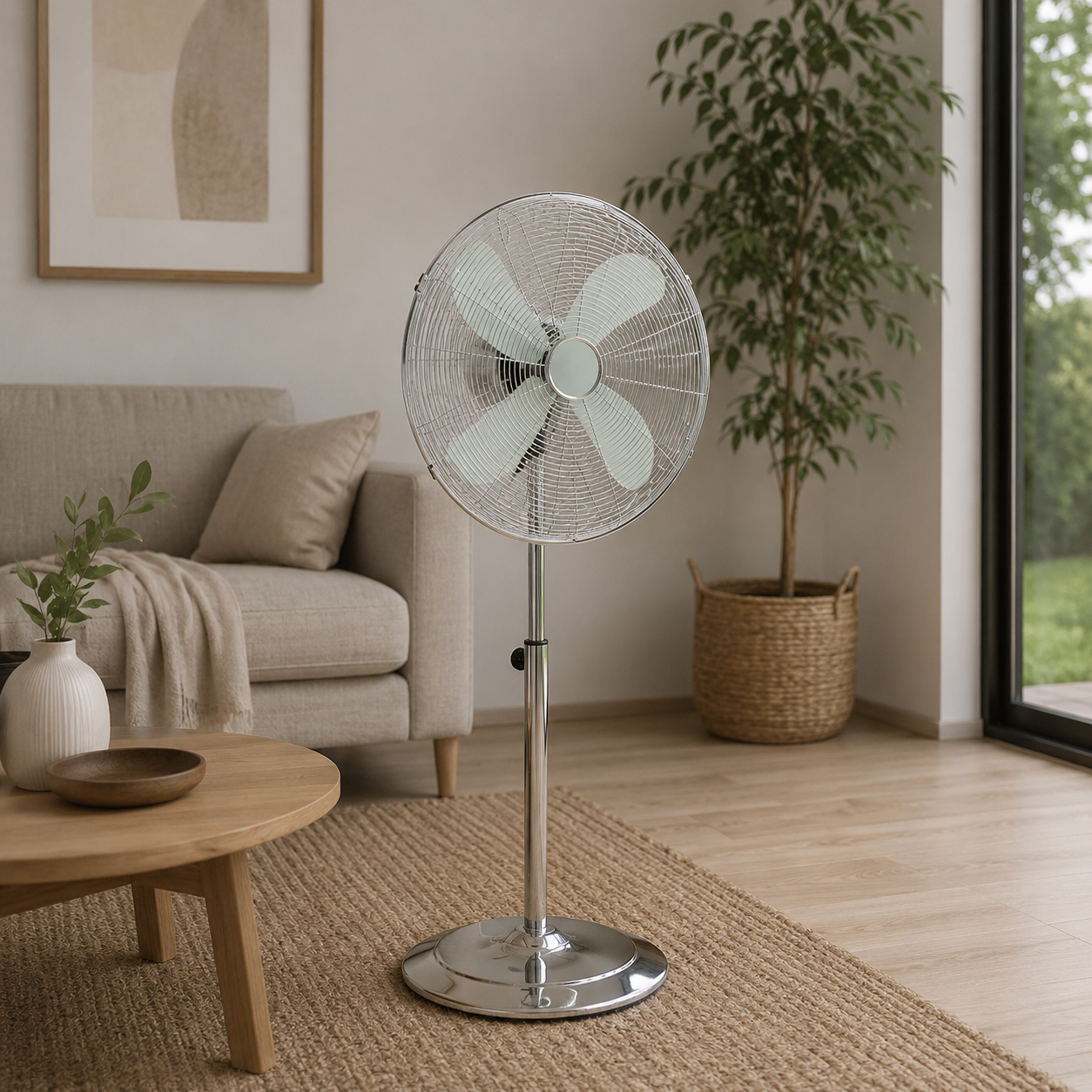 Ventilateur sur pied en acier chromé, 40 cm