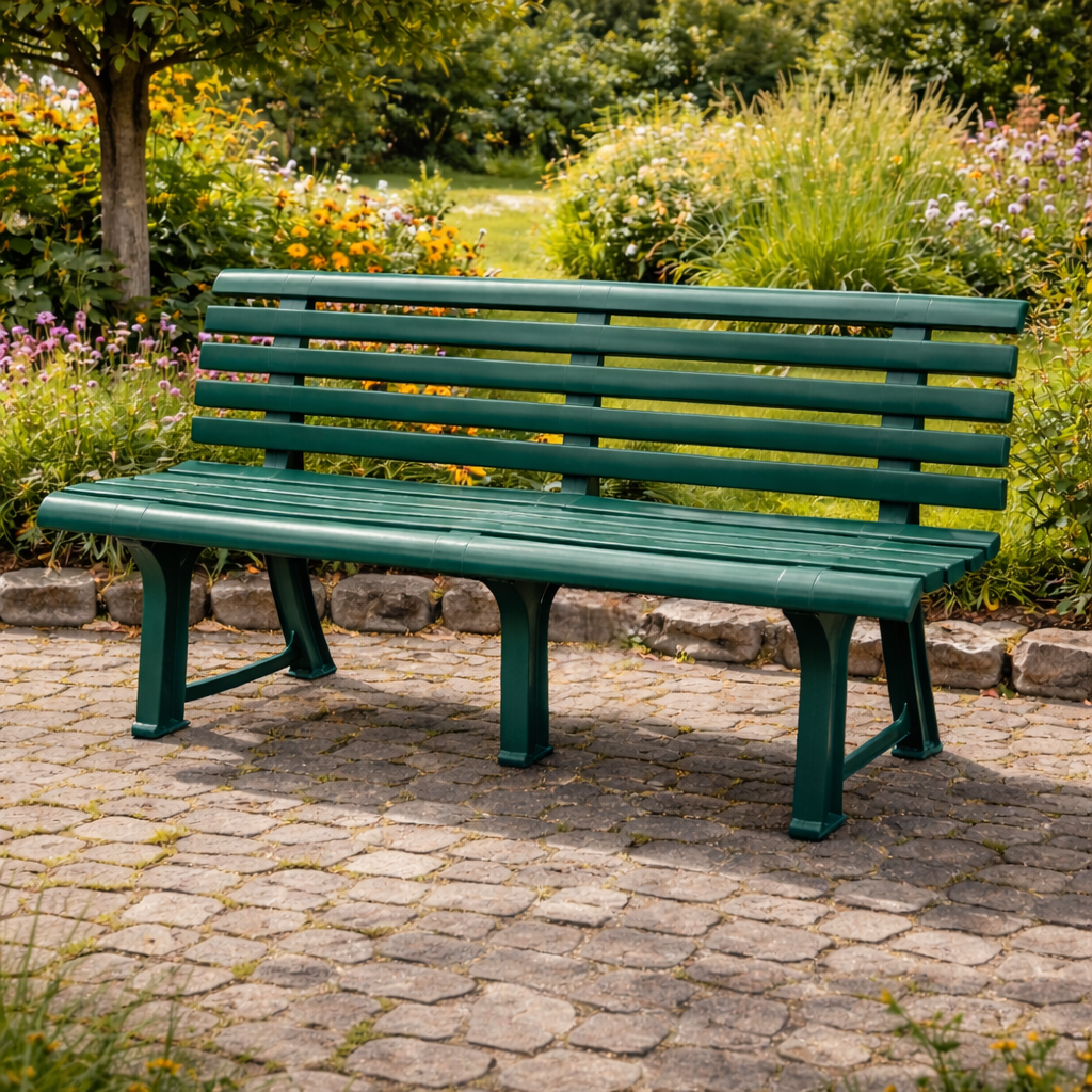 Banc 3 places en résine verte pour jardin extérieur Orchidea