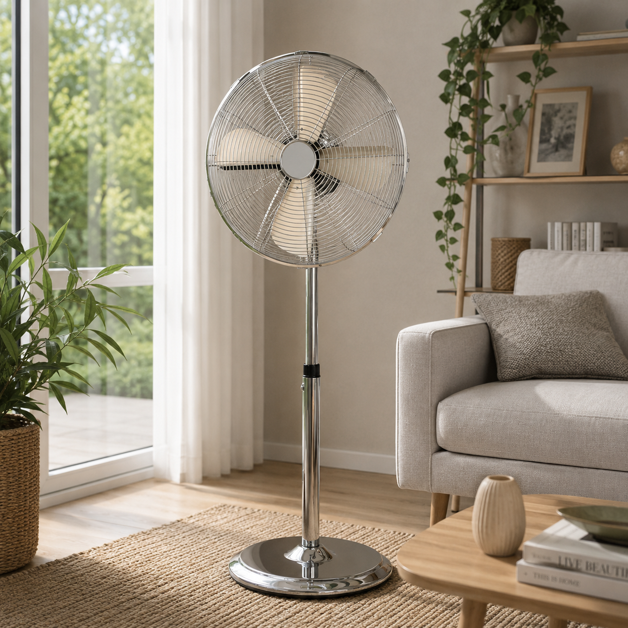 Ventilateur de sol 40 W entièrement métallique avec 4 pales et hauteur réglable 