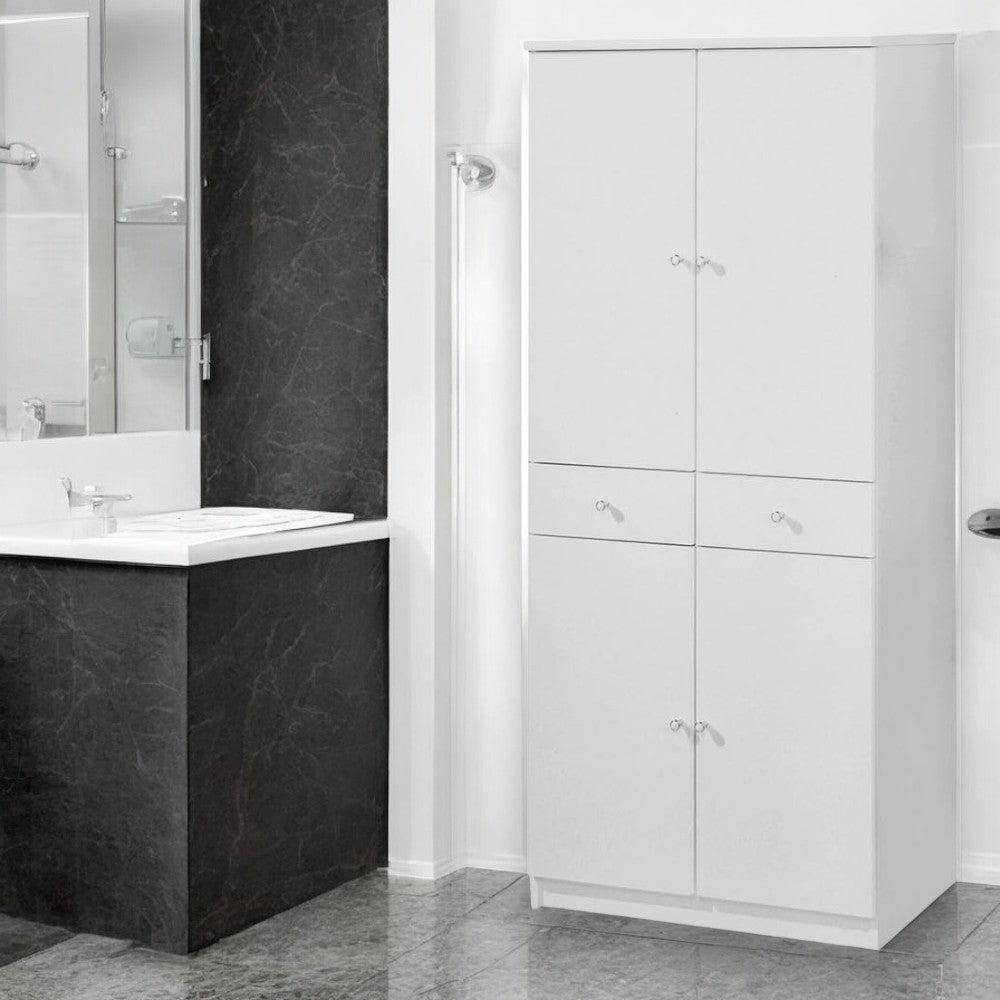 Meuble de salle de bain colonne 68x34xH150 cm en bois laqué avec quatre portes et deux tiroirs