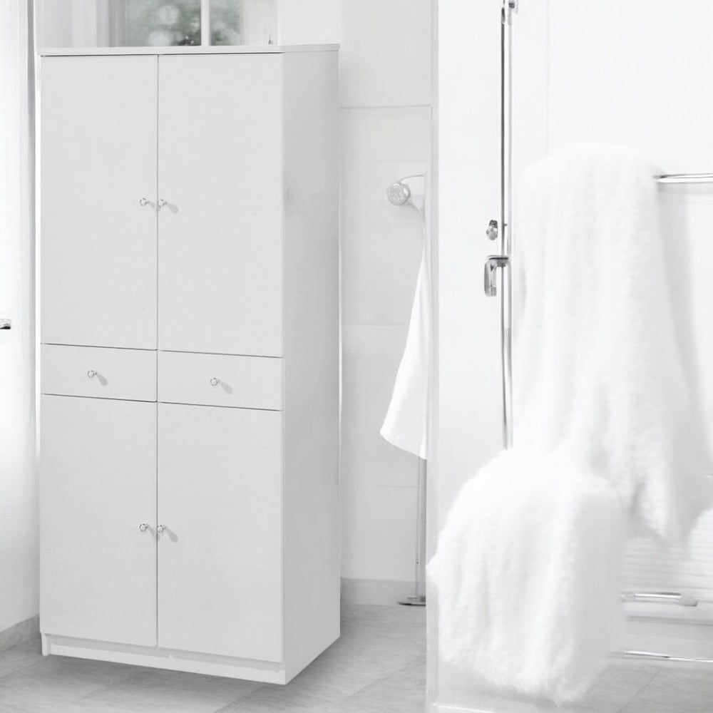 Meuble de salle de bain colonne 68x34xH150 cm en bois laqué avec quatre portes et deux tiroirs