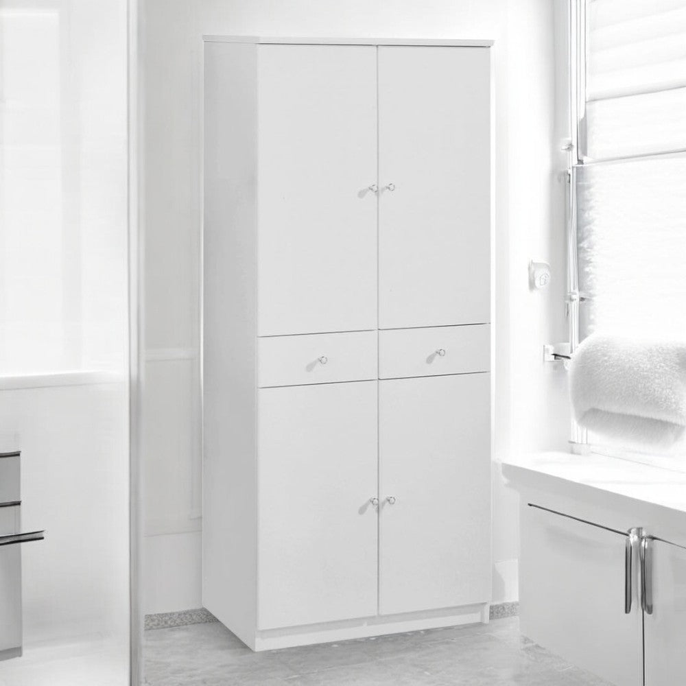 Meuble de salle de bain colonne 68x34xH150 cm en bois laqué avec quatre portes et deux tiroirs