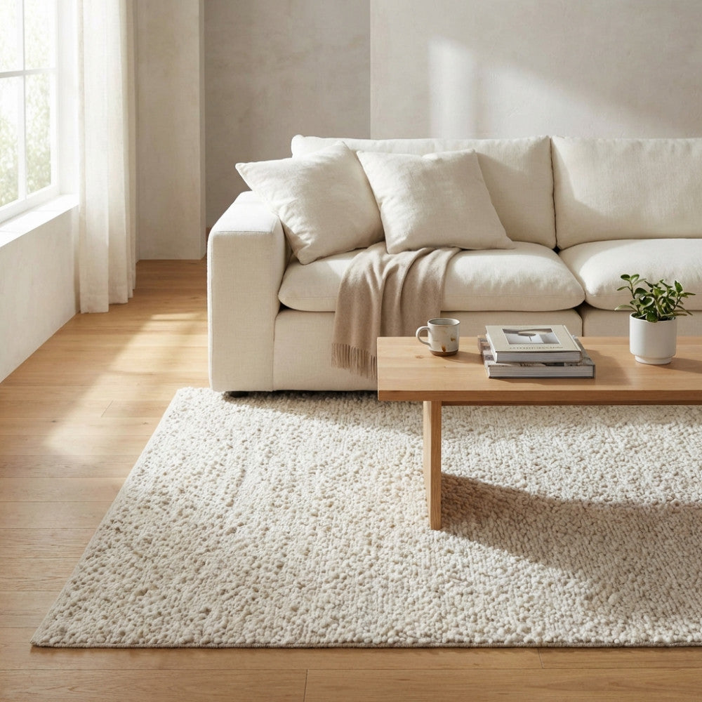 Tappeto 120x180 cm in Juta color avorio da interno per salone moderno e minimal