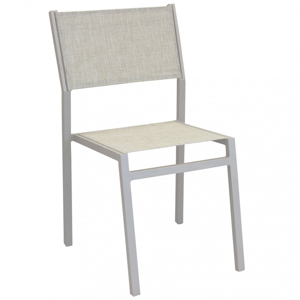 Sedia impilabile da esterno giardino in alluminio e textilene color tortora Tory
