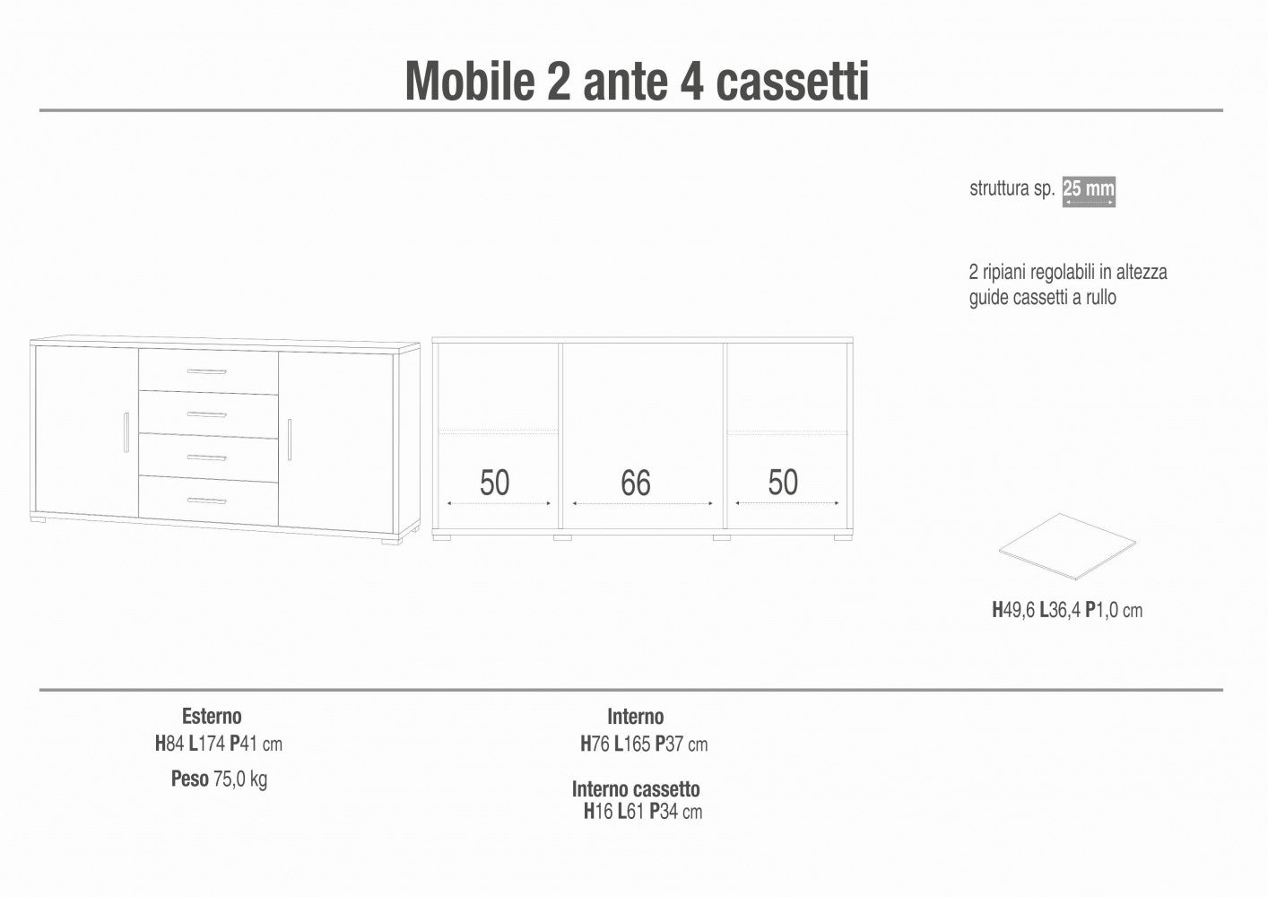 Adb804Nsosk Kit armoire 2 portes 4 tiroirs en noyer Stelvio et oxyde blanc