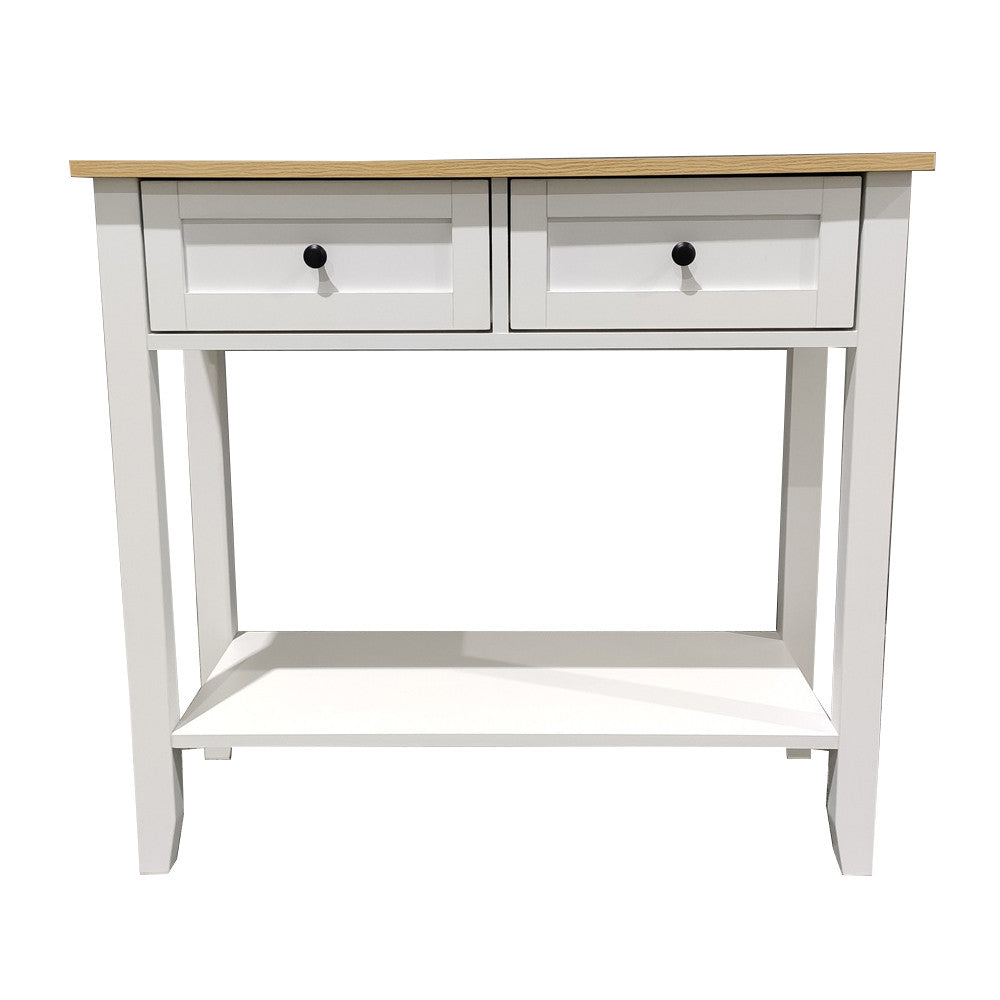 Mobile scrivania in legno bianco con cassetti e piano superiore color legno