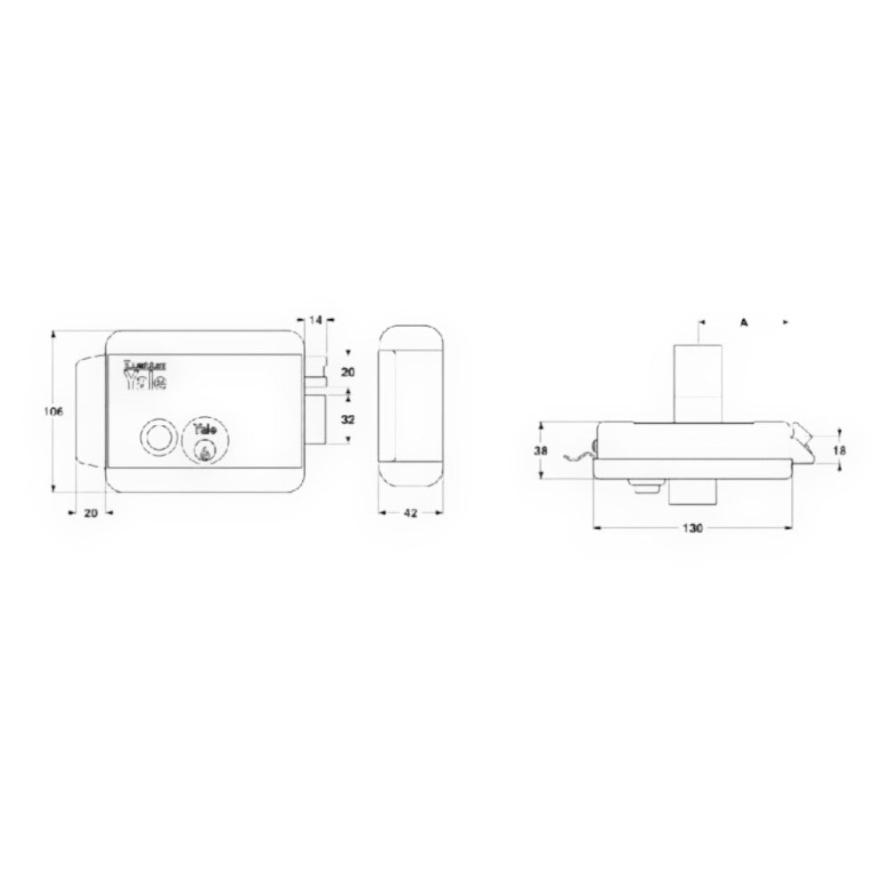 Serrure électrique pour portails avec bouton sans toit à droite