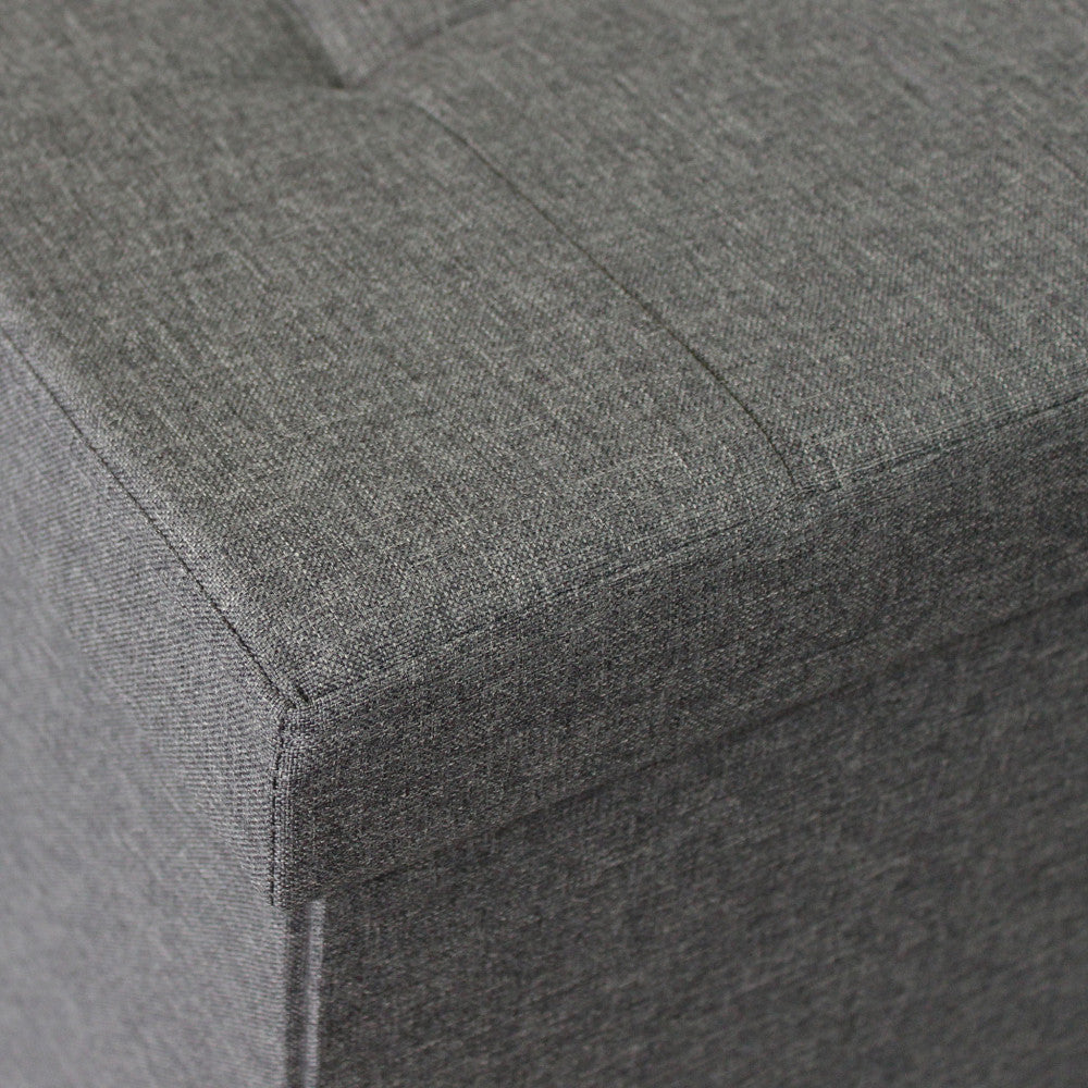 Pouf de rangement rectangulaire en tissu gris foncé
