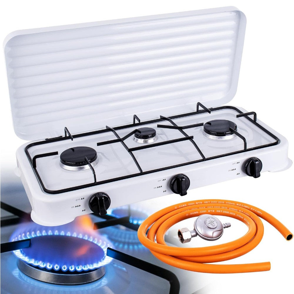 Réchaud à gaz 3 feux avec couvercle pour camping 57x33xH10 cm