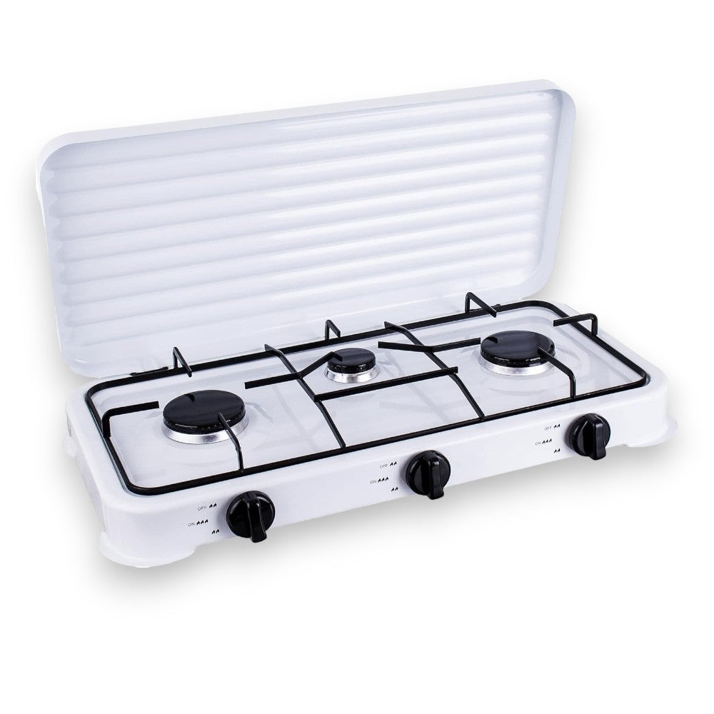 Réchaud à gaz 3 feux avec couvercle pour camping 57x33xH10 cm