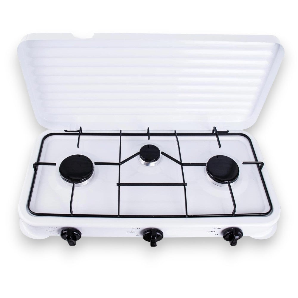 Réchaud à gaz 3 feux avec couvercle pour camping 57x33xH10 cm