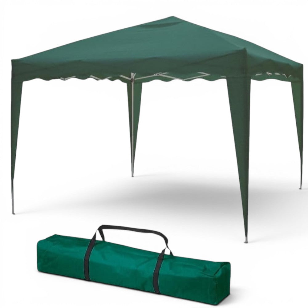 Gazebo pieghevole verde con telo in poliestere e struttura in acciaio 300x300xmaxH230 cm