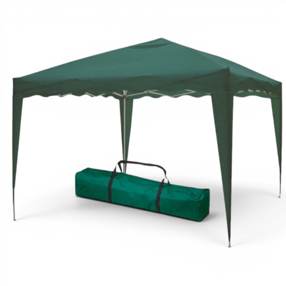 Gazebo pieghevole verde con telo in poliestere e struttura in acciaio 300x300xmaxH230 cm