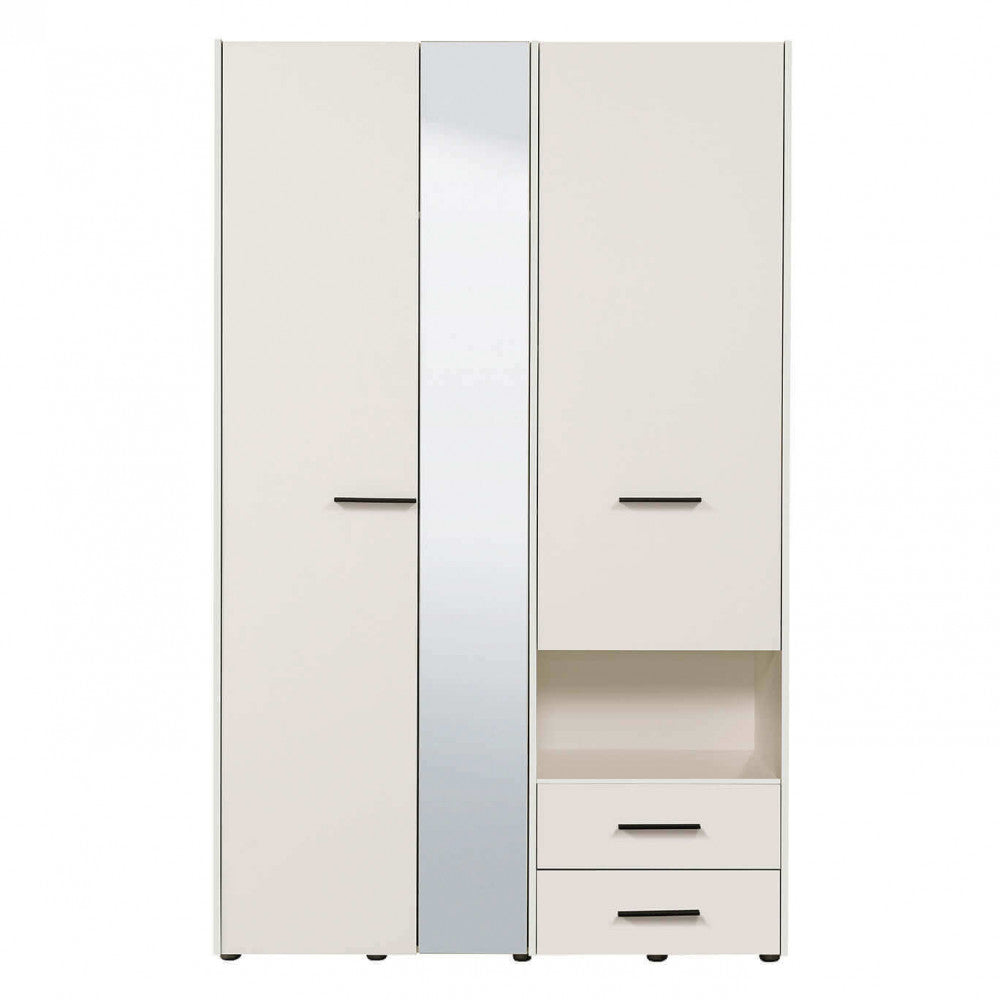 Armoire avec miroir intérieur en bois mélaminé avec 2 portes et 2 tiroirs et tringle à vêtements Fester