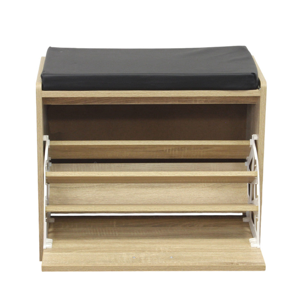 Scarpiera cassapanca doppio scomparto in legno laminato con seduta morbida e maniglie laterali Eusebia