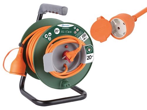 Enrouleur de câble de rallonge de jardin prise 20 m avec couvercle anti-saleté 3200W Max.