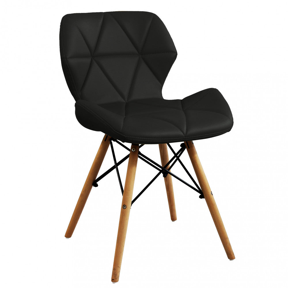 Chaise design d'intérieur moderne avec pieds en bois et assise en éco-cuir Noir C