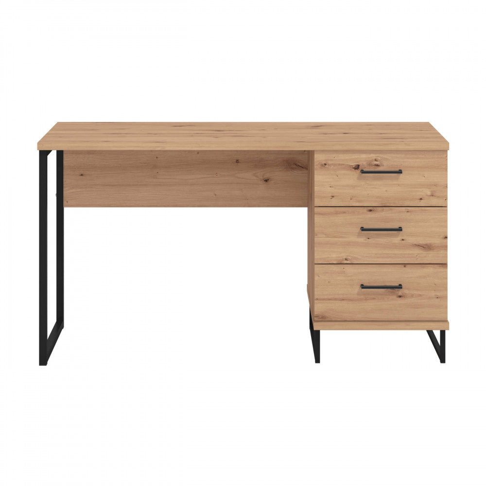 Bureau PC 140x60 cm en bois et métal avec 3 tiroirs Iron Desk
