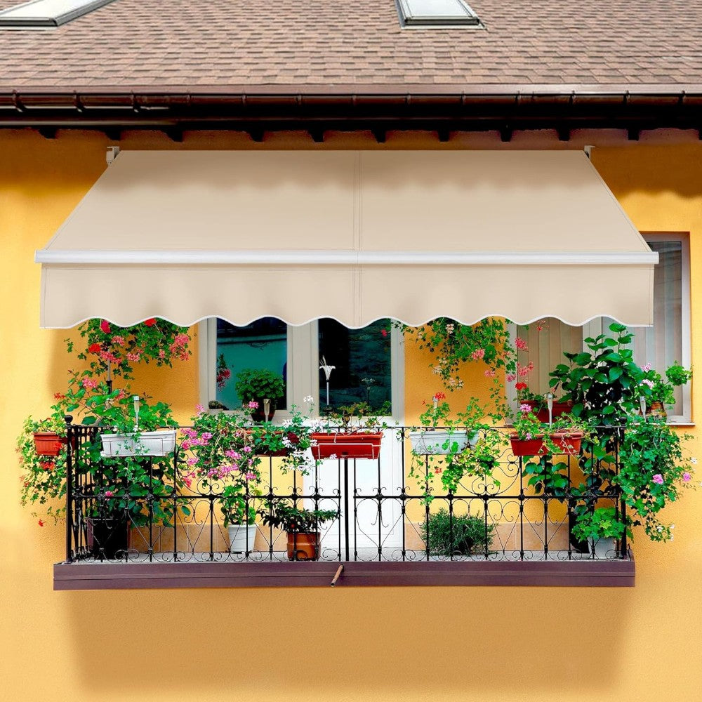 Store de balcon beige avec structure en aluminium avec kit de montage Sonny