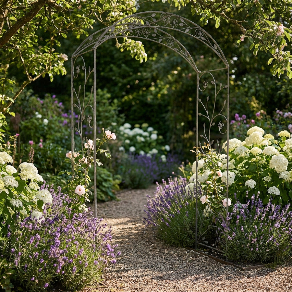 Arche jardinière d'extérieur H230 cm avec structure en acier et décoration florale Garden Elite