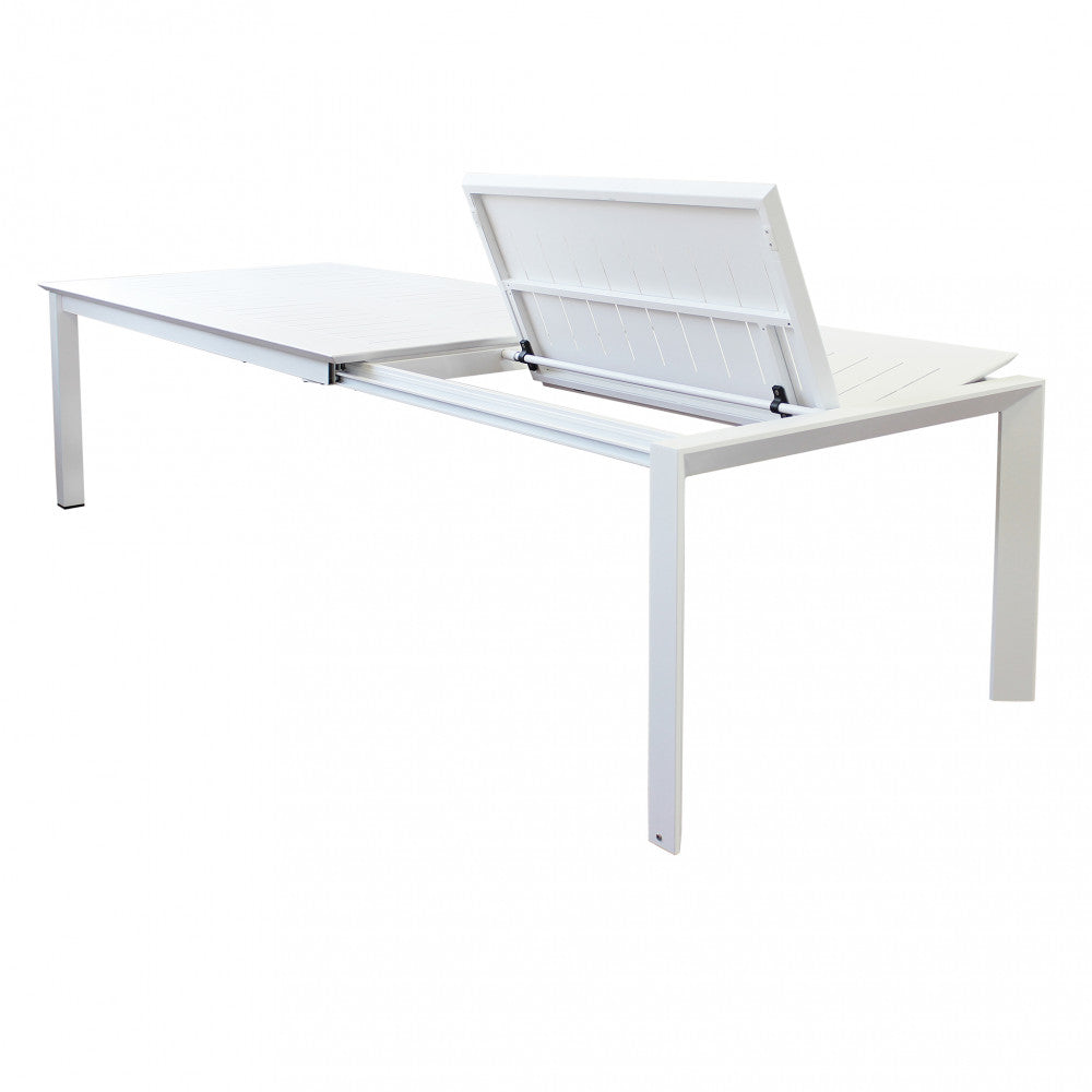 Table d'extérieur avec structure en aluminium blanc extensible jusqu'à 3 mètres avec plateau à lattes Agropoli