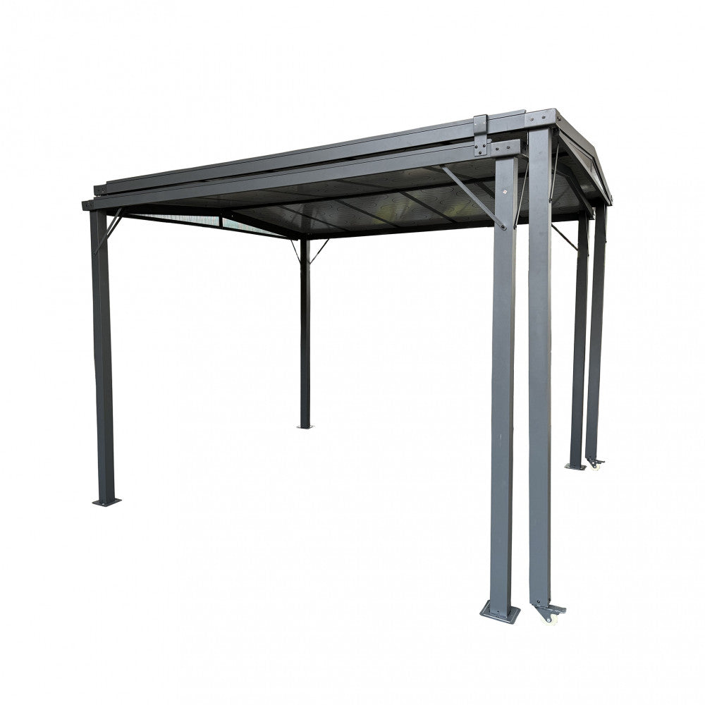 Gazebo pergola 3x6 mt allungabile con struttura in alluminio antracite e copertura in policarbonato