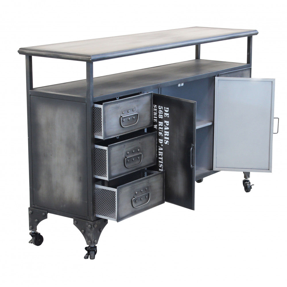 Mobile in acciaio con cassetti ante e ripiani ampi 132.5x37.5xH82 cm per casa