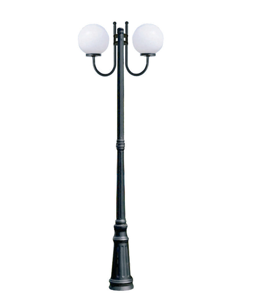 Lampadaire 2 lumières sur poteau, modèle Sfera - 2x100w IP44 cm.230h. couleur noire
