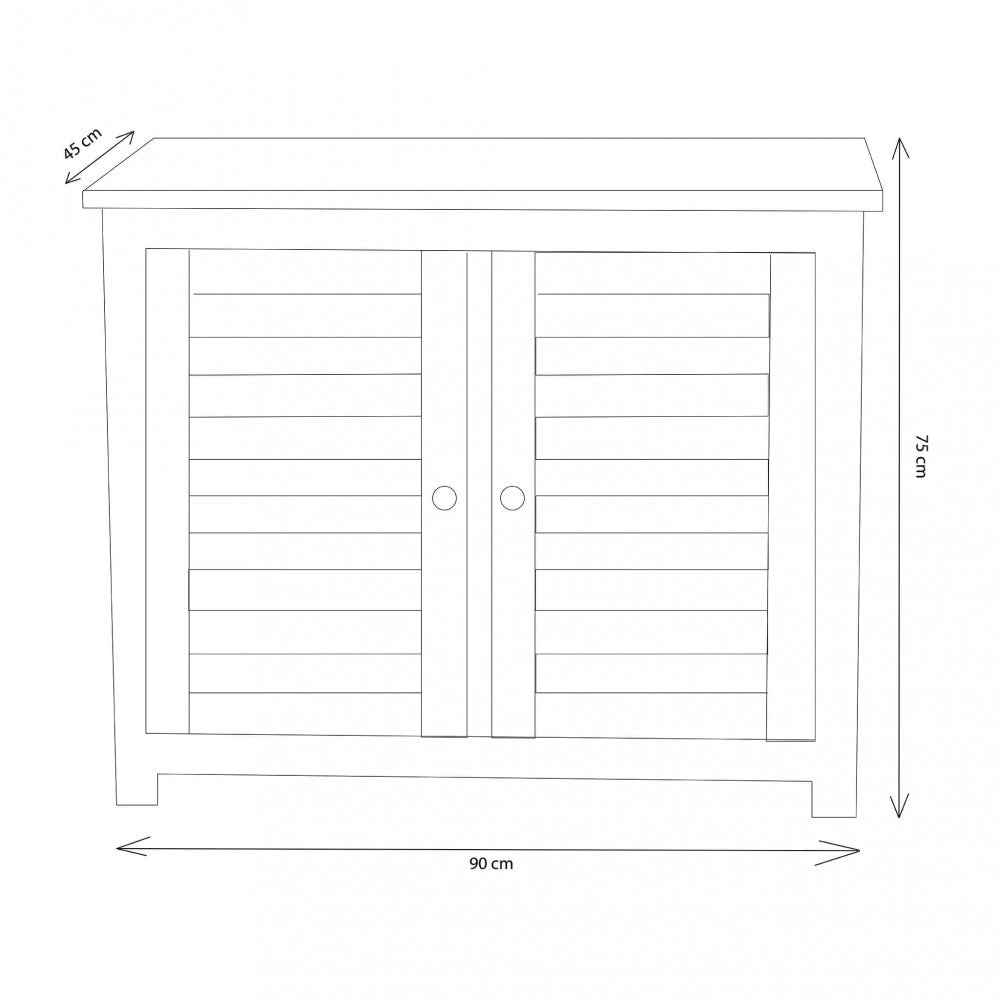 Meuble extérieur ou intérieur en bois de teck massif avec 2 portes et étagère intérieure occidentale