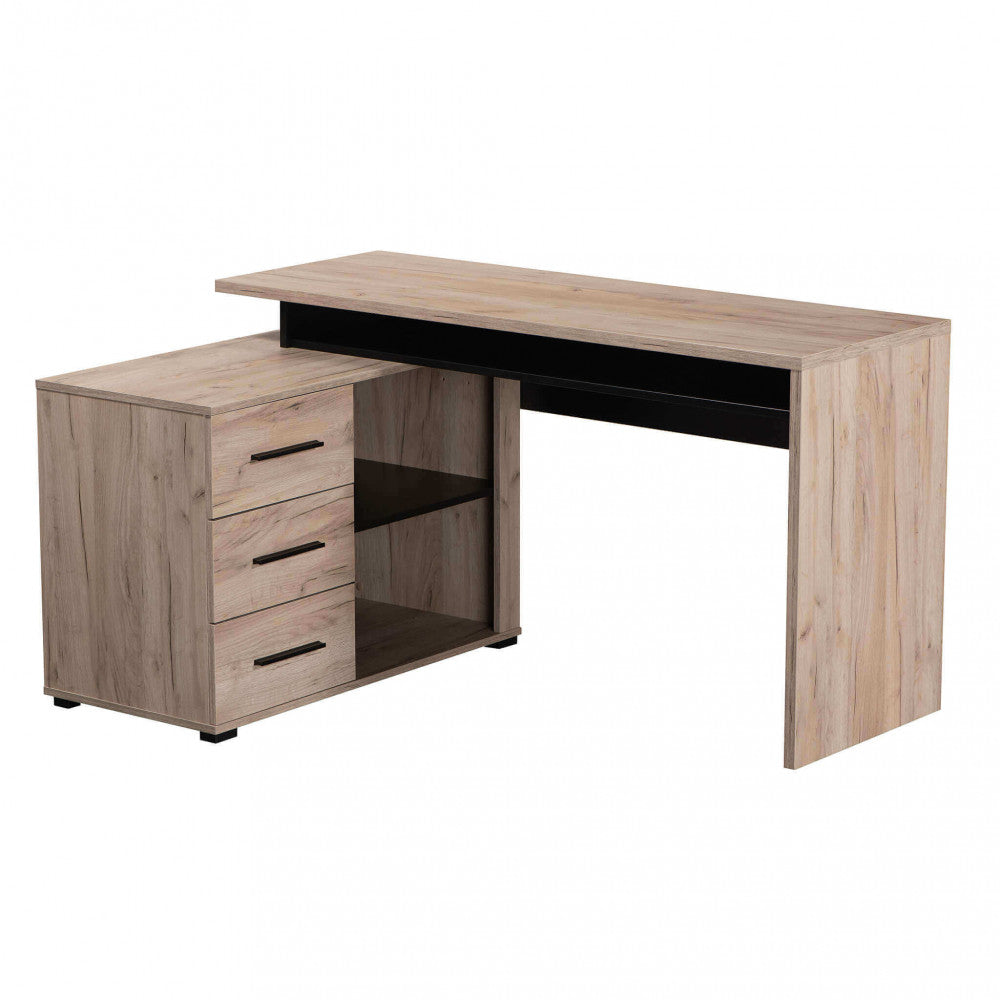 Bureau d'angle pour bureau d'étude en bois mélaminé bilaminé avec 3 tiroirs et 2 étagères Corner Desk