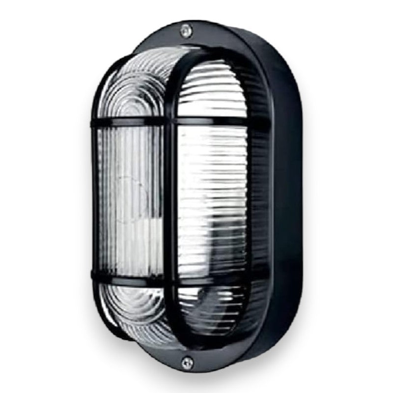 Plafonnier ovale 20,4x11,5xH9,5 cm avec grille en résine pour extérieur