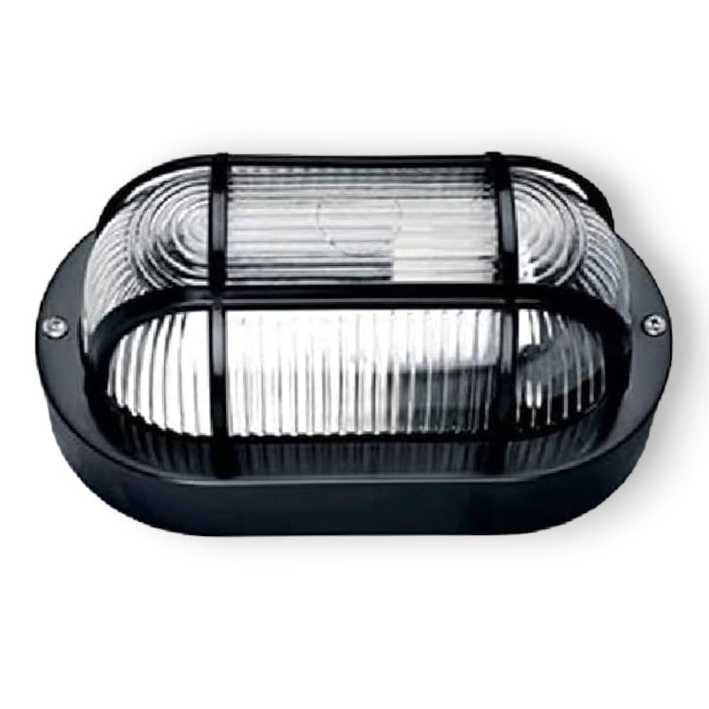Plafonnier ovale 20,4x11,5xH9,5 cm avec grille en résine pour extérieur