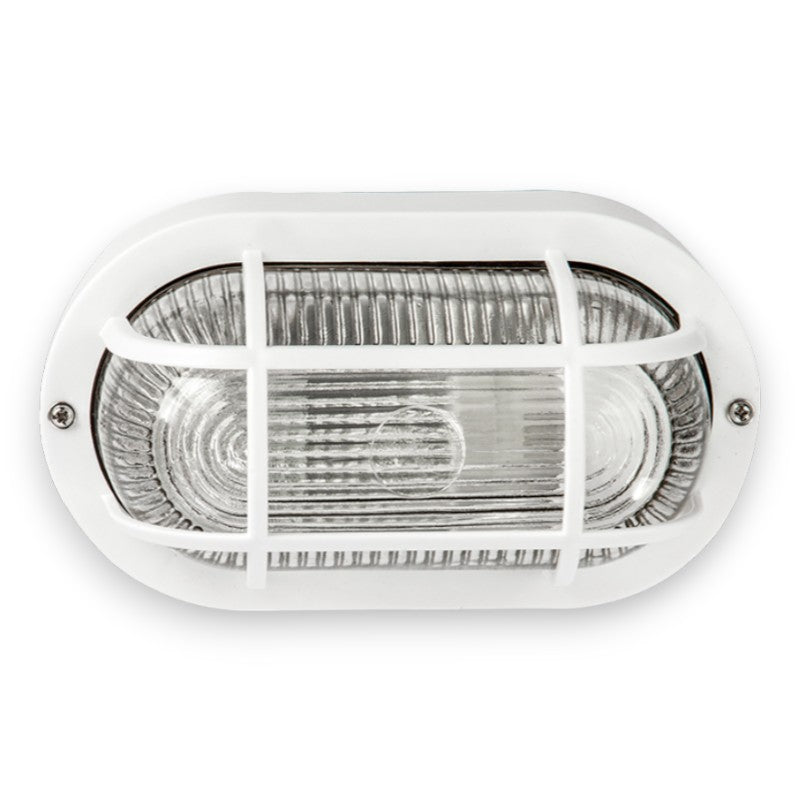 Plafonnier ovale 20,4x11,5xH9,5 cm avec grille en résine pour extérieur