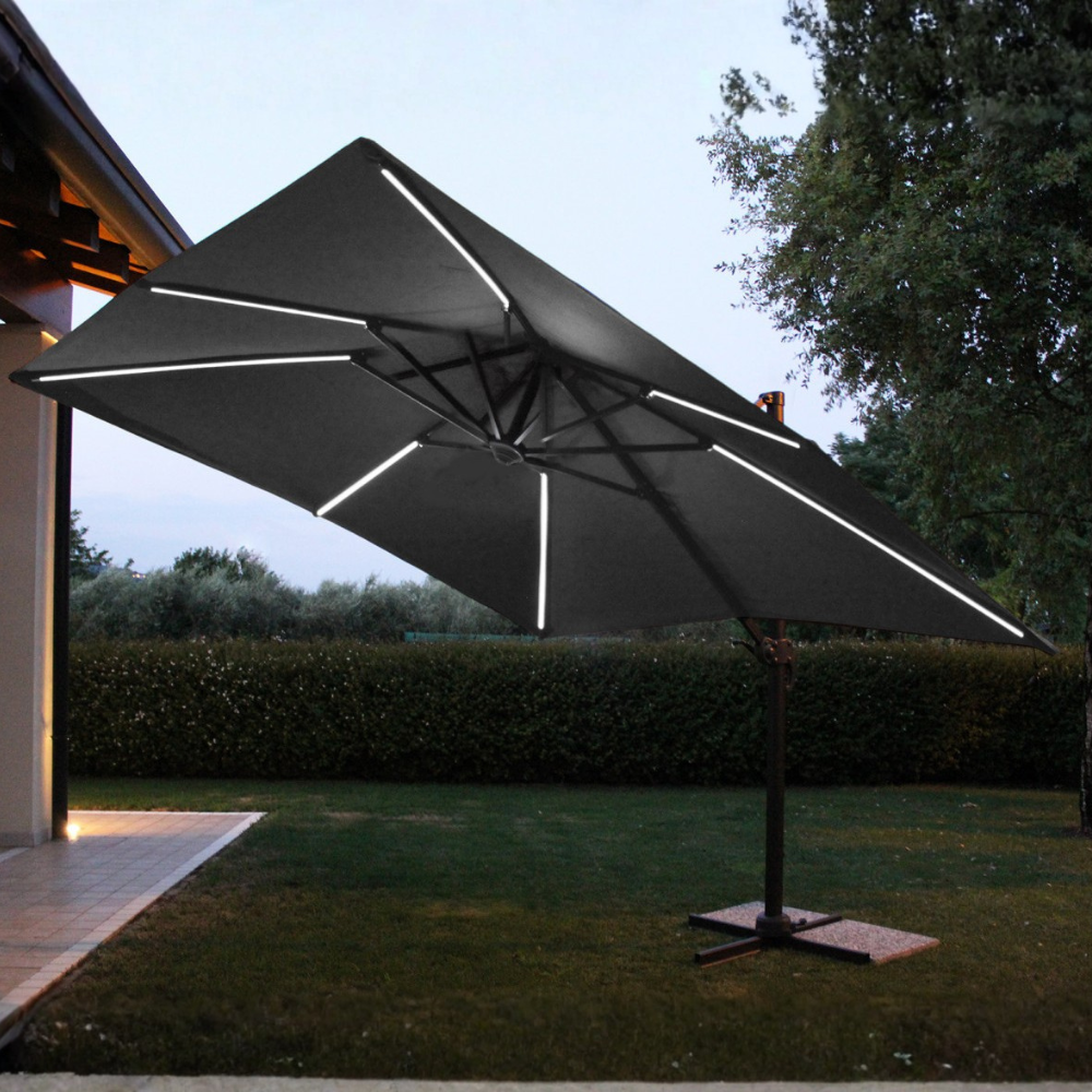 Parasol 3x4 m avec structure en aluminium et panneau solaire avec lumières LED Lumus