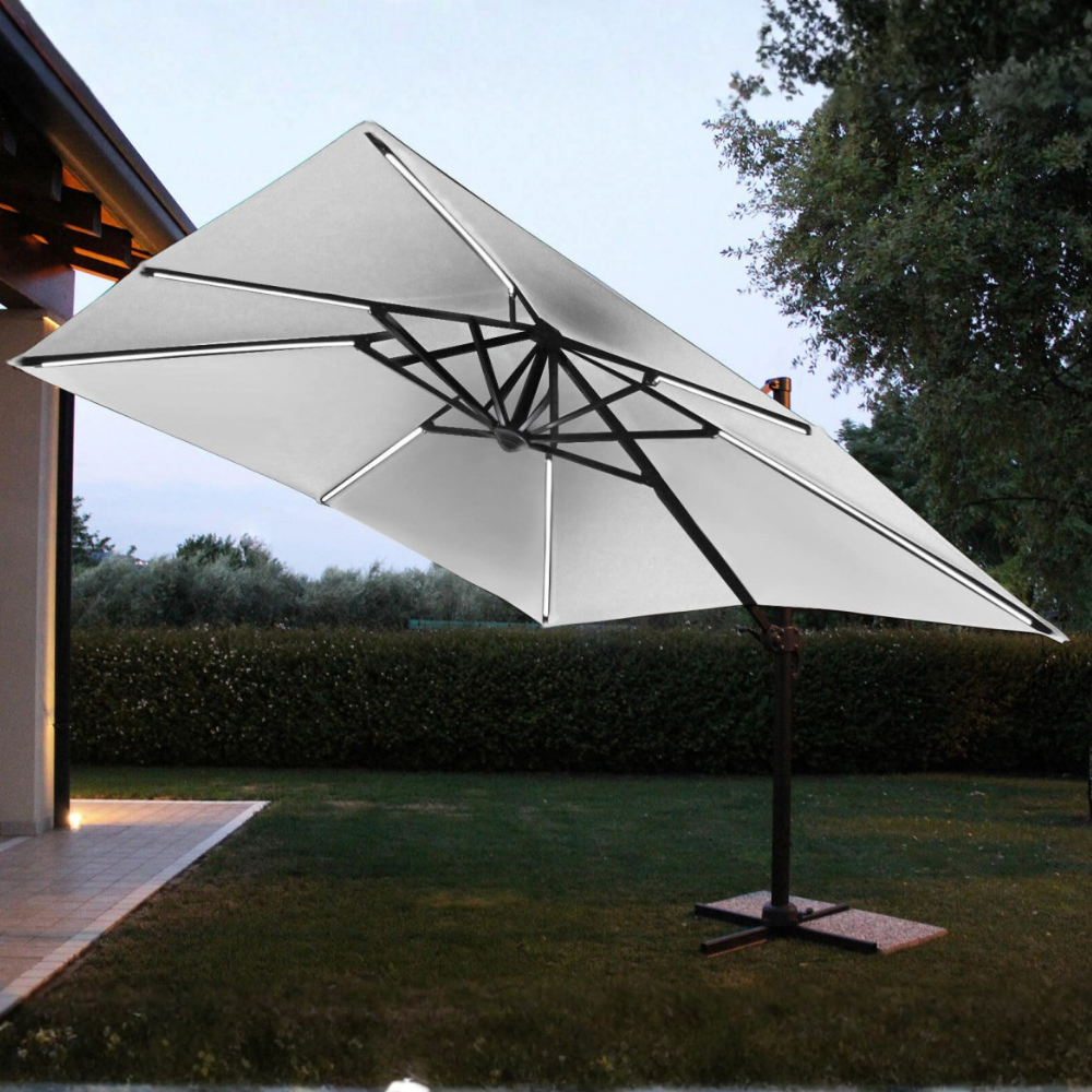 Parasol 3x4 m avec structure en aluminium et panneau solaire avec lumières LED Lumus