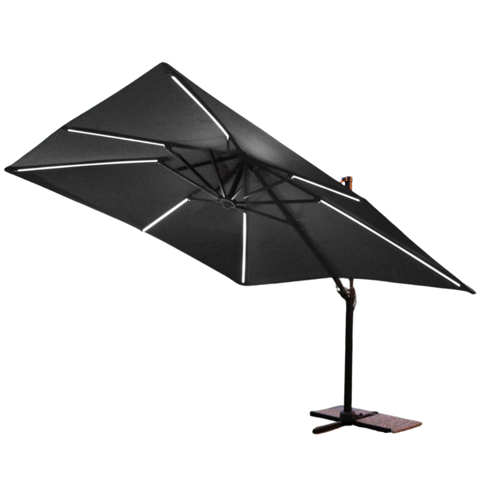 Parasol 3x4 m avec structure en aluminium et panneau solaire avec lumières LED Lumus