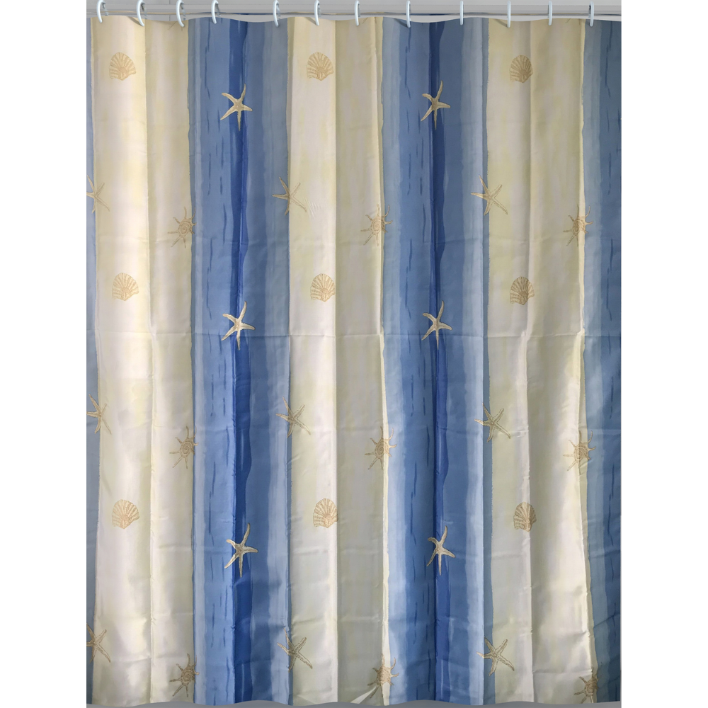 Rideau de douche salle de bain en polyester beige outremer/bleu clair