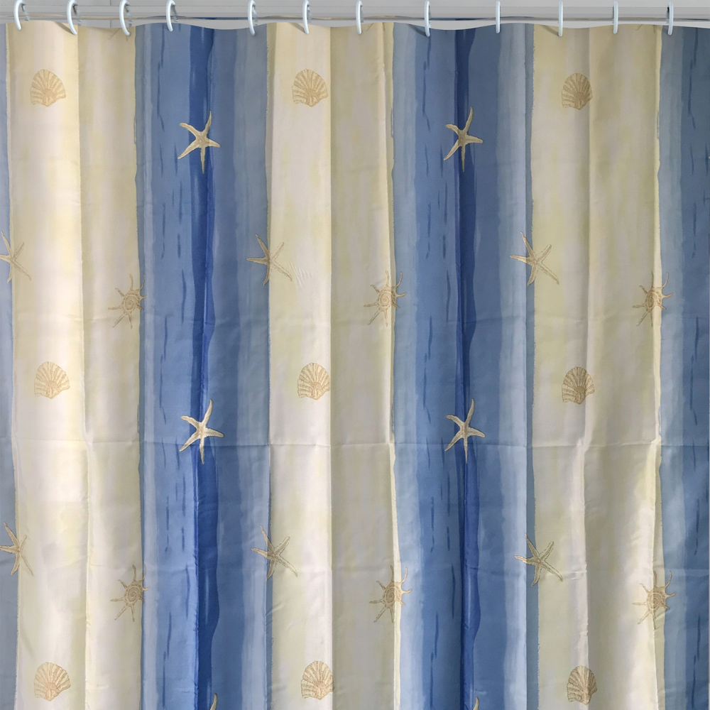 Rideau de douche salle de bain en polyester beige outremer/bleu clair
