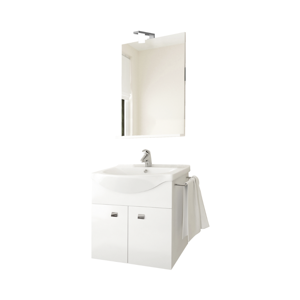 Meuble sous-vasque de salle de bain, lavabo et base 2 portes avec miroir lumineux LED