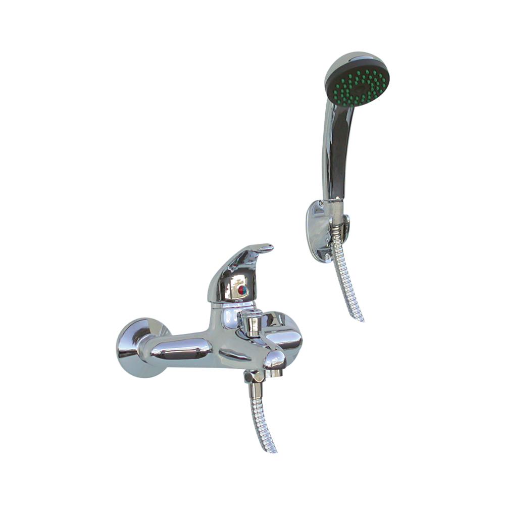 Robinet avec douche flexible et support pour mitigeur de baignoire en laiton chromé