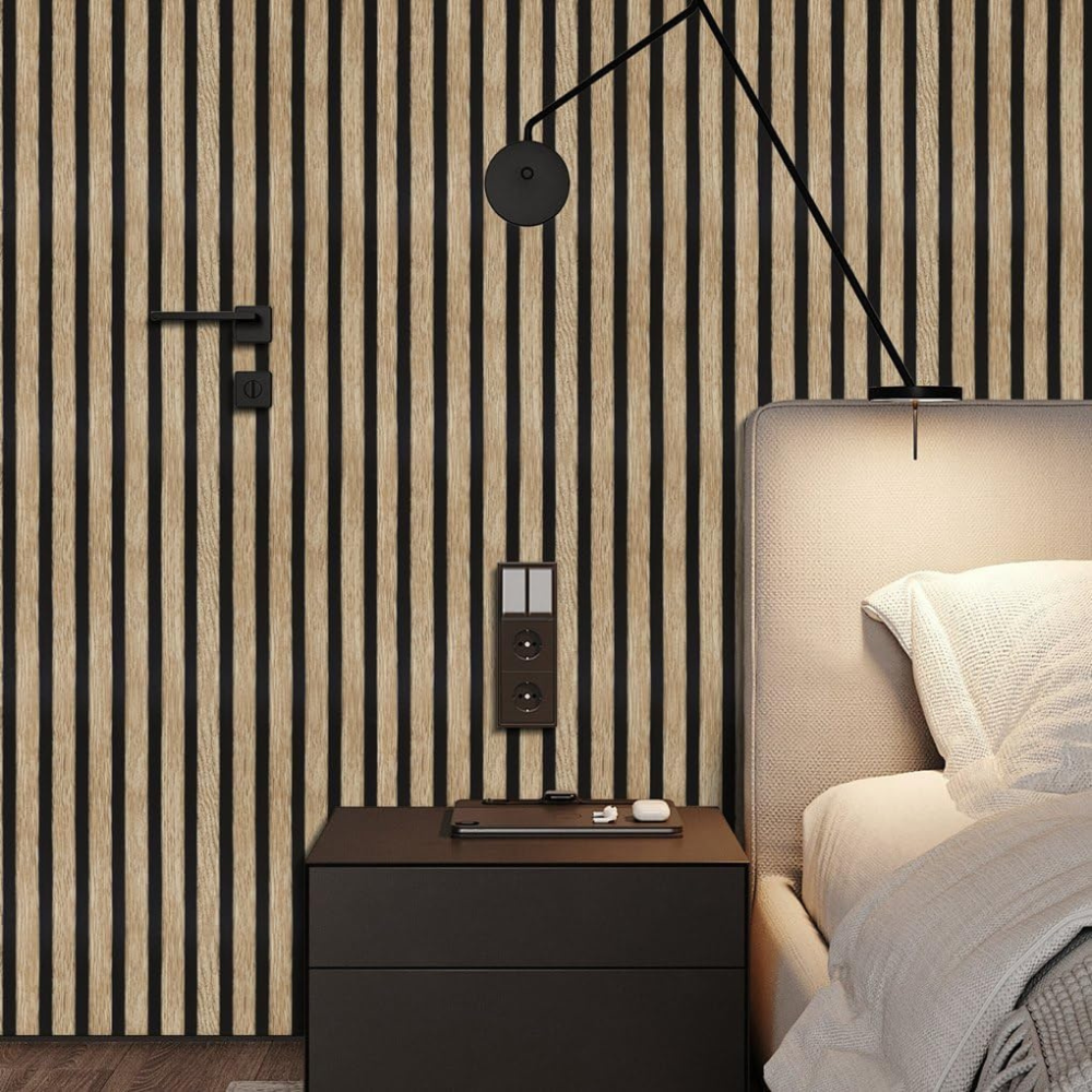 Pannello fonoassorbente decorativo flessibile in mdf per uso interno colore naturale 60x278 cm