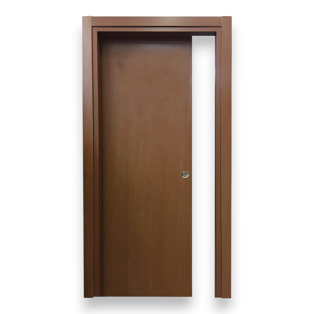 Porte coulissante intérieure réversible en bois d'épicéa noyer national jointée avec renforts