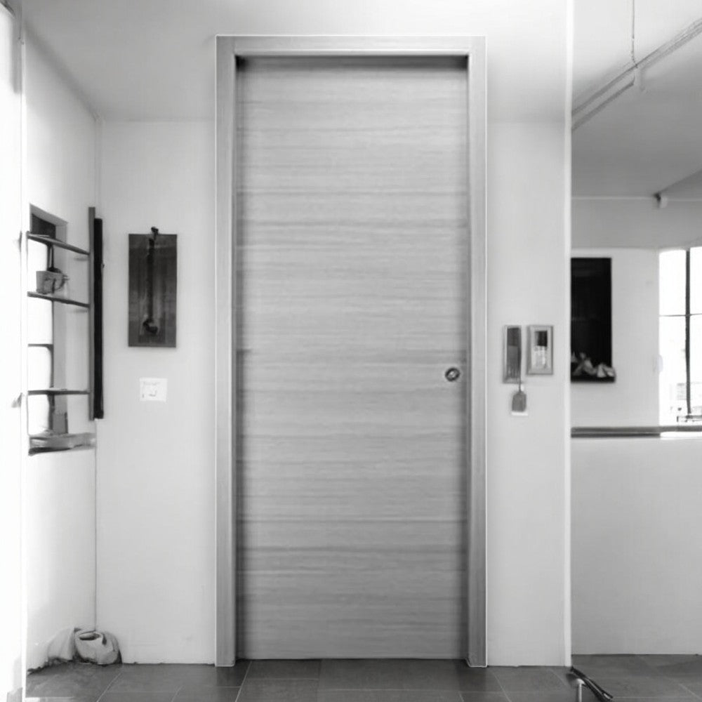 Porte coulissante intérieure réversible en bois de sapin avec renforts de serrure gris 