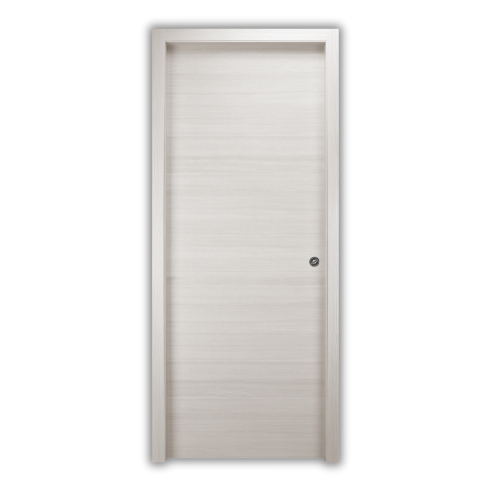 Porte coulissante réversible beige en bois de sapin jointé avec renforts de serrure