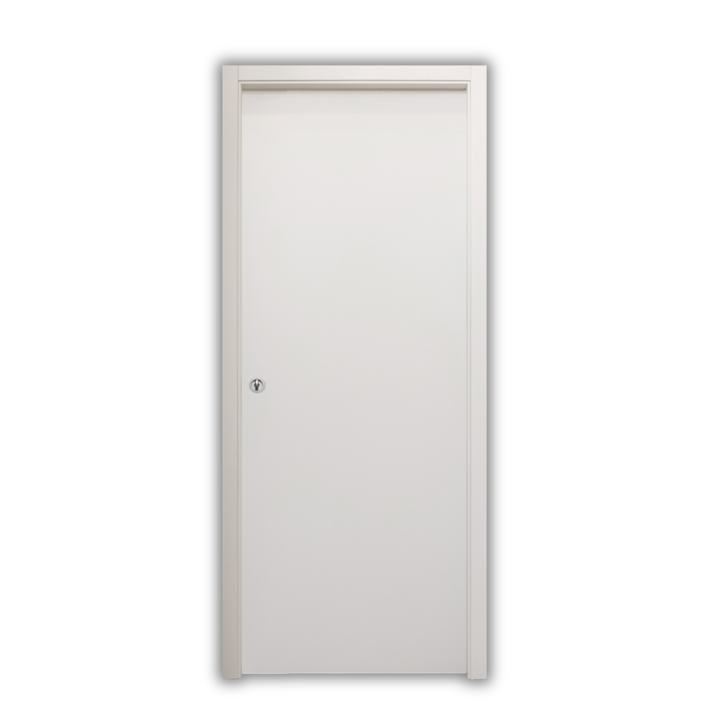Porte coulissante intérieure réversible en bois de sapin jointé blanc effet lisse